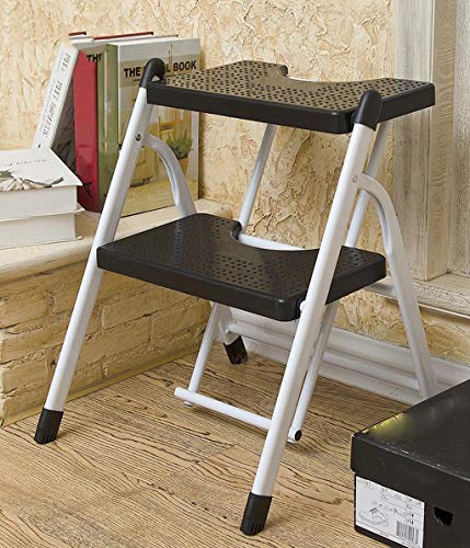 L- Escalera De Mano Metal Plegable Taburete Ingenieria Emocionante Escalera Mecánica for Escalar Sillas De Espiga De Plástico (Color : Black 2 layers)