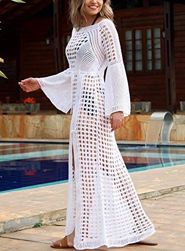 L-Peach Crochet Cárdigan de Punto Pareo de Playa Bikini Cover Up para Mujer