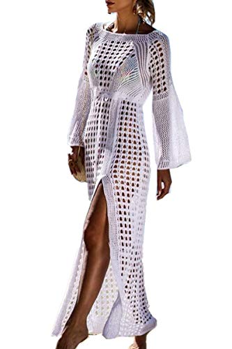 L-Peach Crochet Cárdigan de Punto Pareo de Playa Bikini Cover Up para Mujer