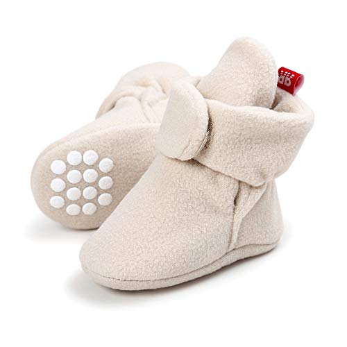 Lacofia Zapatos de calcetín de bebé Invierno Botas Antideslizantes de Suela Blanda para bebé niño o niña Beige 0-6 Meses