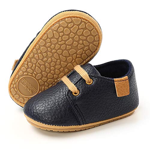 LACOFIA Zapatos Oxford con Cordones para Bebé Niños Zapatillas Primeros Pasos Antideslizantes para Bebés Azul Marino 12-18 Meses