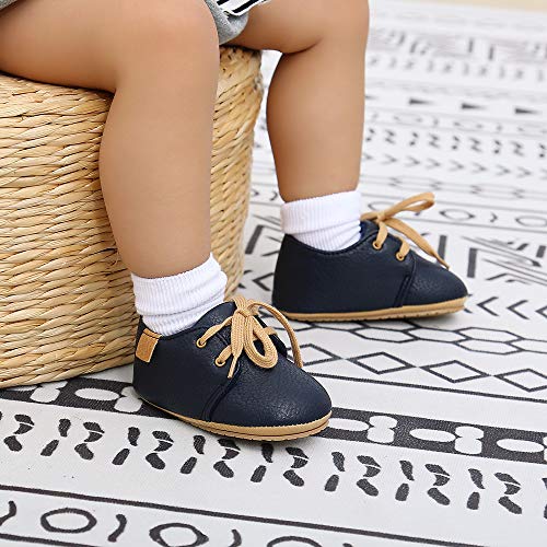 LACOFIA Zapatos Oxford con Cordones para Bebé Niños Zapatillas Primeros Pasos Antideslizantes para Bebés Azul Marino 12-18 Meses