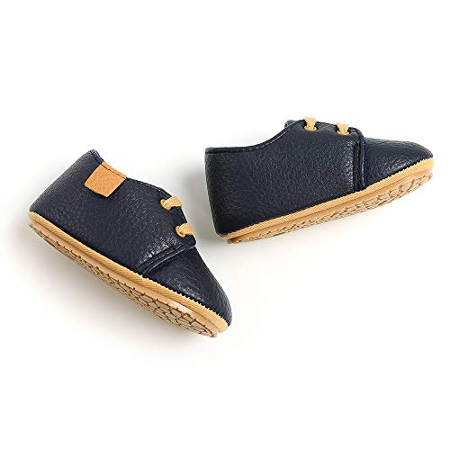 LACOFIA Zapatos Oxford con Cordones para Bebé Niños Zapatillas Primeros Pasos Antideslizantes para Bebés Azul Marino 12-18 Meses