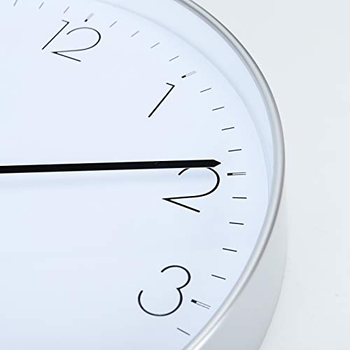 Lafocuse Reloj de Pared Calendario Plateado con Fecha y Termometro LCD Reloj Cuarzo Silencioso Modernos para Oficina Dormitorio Sala 30 cm