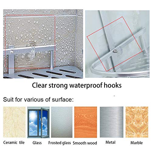 Laimew estanteria baño esquina sin taladro, Lustroso aluminio adhesivo estante ducha con ganchos para colgar, 2 gradas