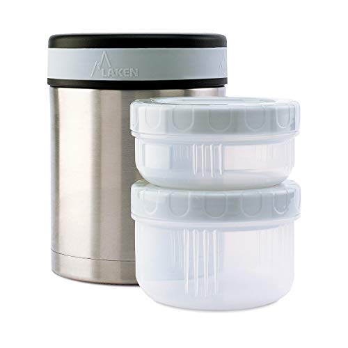 Laken Termo Para Comida de Acero Inoxidable 1L y Funda Textil Gris Incluye 2 Contenedores Interiores