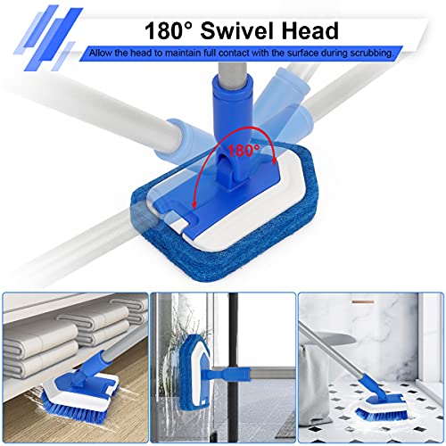 Lalafancy 2 en 1 Cepillo de Limpieza, Kit de Cepillo y Estropajo para Bañera y Azulejos con 119cm Extensible Largo Mango Rotación de 180 Grados para Bañeras y en Azulejos Paredes de Baños Techo