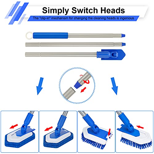 Lalafancy 2 en 1 Cepillo de Limpieza, Kit de Cepillo y Estropajo para Bañera y Azulejos con 119cm Extensible Largo Mango Rotación de 180 Grados para Bañeras y en Azulejos Paredes de Baños Techo