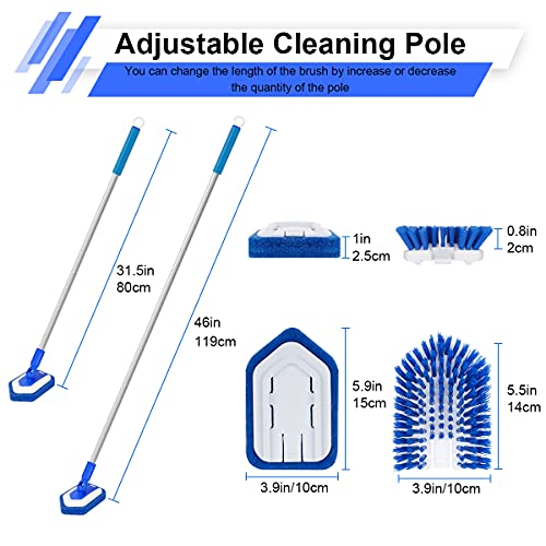 Lalafancy 2 en 1 Cepillo de Limpieza, Kit de Cepillo y Estropajo para Bañera y Azulejos con 119cm Extensible Largo Mango Rotación de 180 Grados para Bañeras y en Azulejos Paredes de Baños Techo