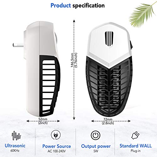 Lámpara antimosquitos eléctrica, repelente de insectos por ultrasonidos, control de plagas, elimina rápidamente de ratones, hormigas, cucarachas, mosquitos, insectos y arañas de pulgas (blanco)