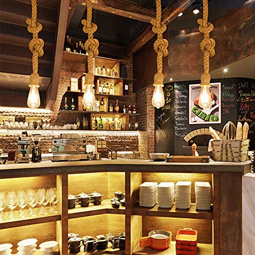 Lámpara colgante de techo, colgante1M Vintage Cuerda de cáñamo gruesa 220V,E27(sin bombilla) para salón,bar,lámpara de cuerda luces colgantes para el restaurante del dormitorio cafetería