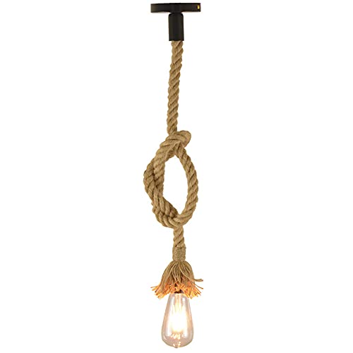 Lámpara colgante de techo, colgante1M Vintage Cuerda de cáñamo gruesa 220V,E27(sin bombilla) para salón,bar,lámpara de cuerda luces colgantes para el restaurante del dormitorio cafetería