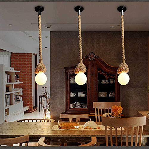 Lámpara colgante de techo, colgante1M Vintage Cuerda de cáñamo gruesa 220V,E27(sin bombilla) para salón,bar,lámpara de cuerda luces colgantes para el restaurante del dormitorio cafetería