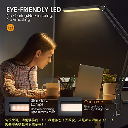 Lámpara de Escritorio, FOZHUATR Lámpara escritorio LED, ProteccióN Ocular, Brazo Giratorio, 3 modos de color 10 niveles Adecuado Para Oficina, Lectura, Estudios