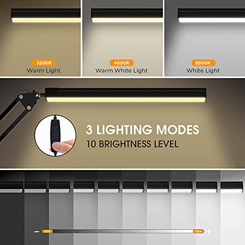 Lámpara de Escritorio, FOZHUATR Lámpara escritorio LED, ProteccióN Ocular, Brazo Giratorio, 3 modos de color 10 niveles Adecuado Para Oficina, Lectura, Estudios