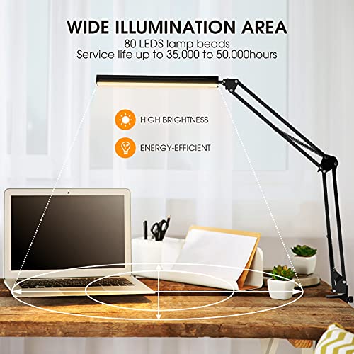 Lámpara de Escritorio, FOZHUATR Lámpara escritorio LED, ProteccióN Ocular, Brazo Giratorio, 3 modos de color 10 niveles Adecuado Para Oficina, Lectura, Estudios