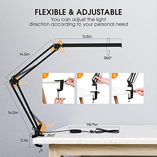 Lámpara de Escritorio, FOZHUATR Lámpara escritorio LED, ProteccióN Ocular, Brazo Giratorio, 3 modos de color 10 niveles Adecuado Para Oficina, Lectura, Estudios