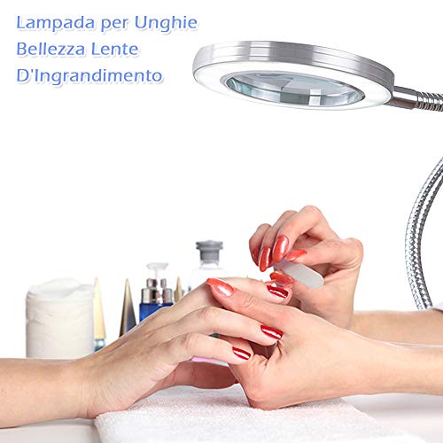 Lámpara de esteticista con lupa de 8 dioptrías, lámpara LED USB portátil, pinza portátil y lámpara de cuello de cisne flexible para maquillaje, tatuaje, manicura, belleza