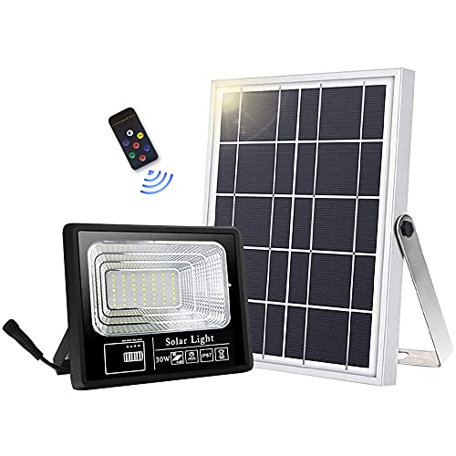 Lámparas solares para exteriores, 49 LED, lámpara solar exterior, mando a distancia IP67, resistente al agua, ángulo de iluminación de 120° con cable de 16,5 pies [Clase energética A +++]