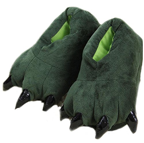 LANFIRE Zapatillas de casa de Felpa Suave Unisex Animal Disfraz de Pata de Garra (S(tamaño del niño 28-34), Verde(Green))