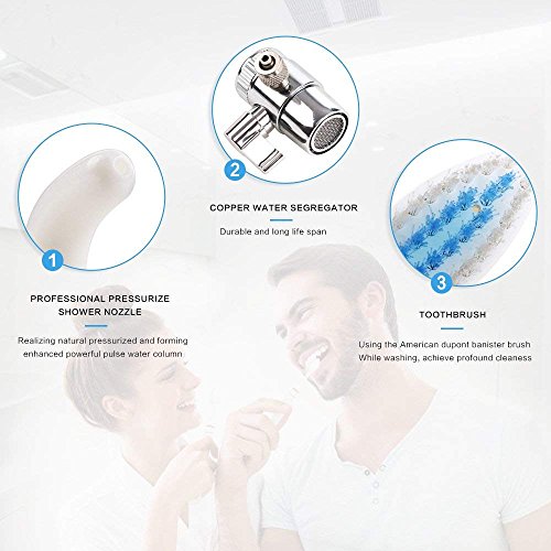 LanXi Irrigador dental limpieza no eléctrico, incluye 3 boquillas y 3 cepillos de dientes, fácil de instalar y quitar