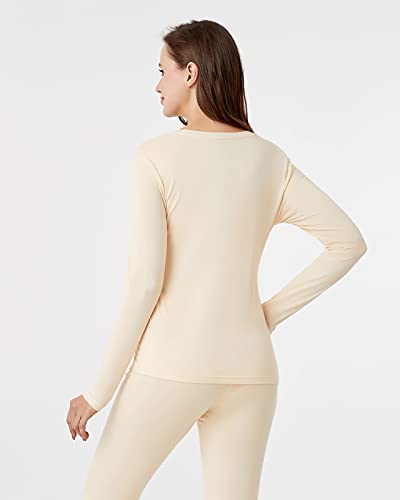 LAPASA Technologia Heatgen - Camiseta Térmica para Mujer Camiseta Interior Manga Larga Invierno con Cuello Ancho para Mujer L63 X-Large Marfil