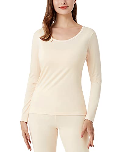 LAPASA Technologia Heatgen - Camiseta Térmica para Mujer Camiseta Interior Manga Larga Invierno con Cuello Ancho para Mujer L63 X-Large Marfil
