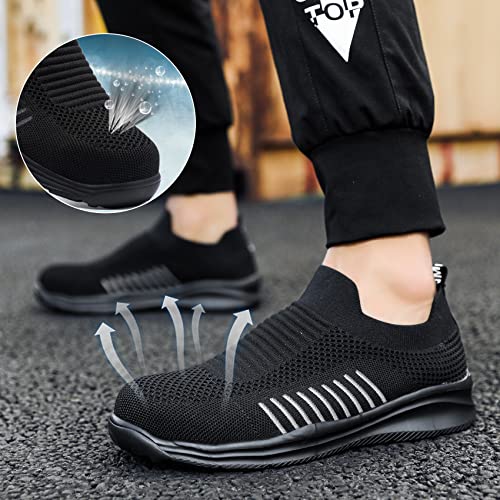 LARNMERN PLUS Zapatos de Seguridad Hombre Mujer Ligero Transpirables Zapatillas de Trabajo Cómodo Antideslizante Calzado de Seguridad con Punta de Acero (Negro Elegante,44 EU)