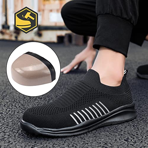 LARNMERN PLUS Zapatos de Seguridad Hombre Mujer Ligero Transpirables Zapatillas de Trabajo Cómodo Antideslizante Calzado de Seguridad con Punta de Acero (Negro Elegante,44 EU)