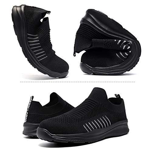 LARNMERN PLUS Zapatos de Seguridad Hombre Mujer Ligero Transpirables Zapatillas de Trabajo Cómodo Antideslizante Calzado de Seguridad con Punta de Acero (Negro Elegante,44 EU)