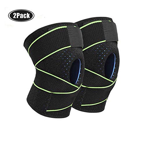 Lazzon Rodilleras Rotuliana de Neopreno, Menisco y Ligamentos Deportivas Ajustable para Ciclismo, Correr, Voleibol, fútbol, Baloncesto (Una talla, Verde (2PCS))