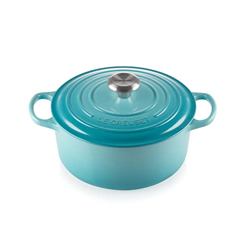 Le Creuset Evolution Cocotte con Tapa, Redonda, Todas Las Fuentes de Calor Incl. inducción, 5,3 l, Hierro Fundido, Azul(Caribe), 26 cm