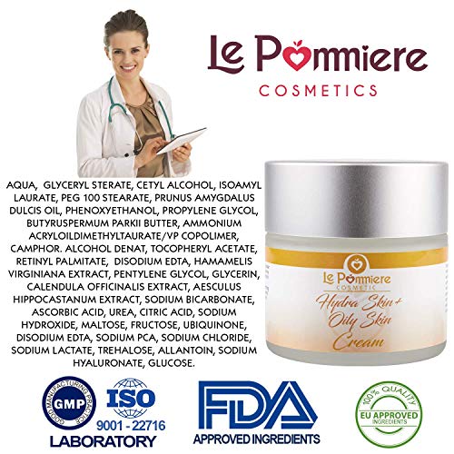 Le Pommiere crema hidratante facial 50ml piel grasa, mixta y acnéica. Controla el exceso de grasa en rostro Adolescentes, jóvenes y adultos. Hombre y mujer