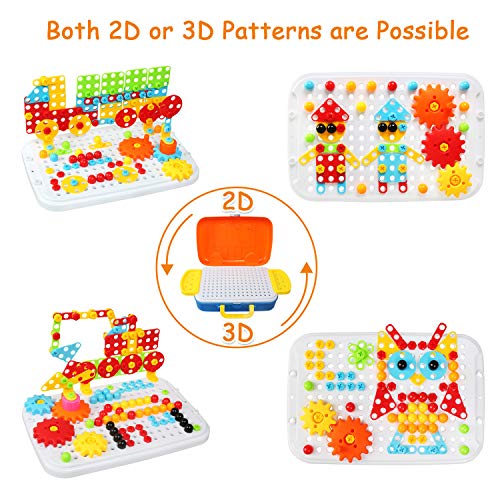 LEADSTAR Construcciones para Niños, Caja Herramientas Juguetes Mosaicos Infantiles Juegos Construccion Taladro Juguete Montessori Puzzles 3D Rompecabezas Infantil de Bloques Educativos con Ruedas