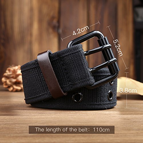 Leathario Cinturón de Hebilla Doble Metal de Lona para Hombre y Mujer Cinturón Táctico Militar Ajustable de la Correa Ocasional longitud 112cm