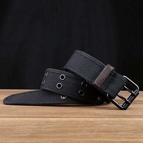Leathario Cinturón de Hebilla Doble Metal de Lona para Hombre y Mujer Cinturón Táctico Militar Ajustable de la Correa Ocasional longitud 112cm
