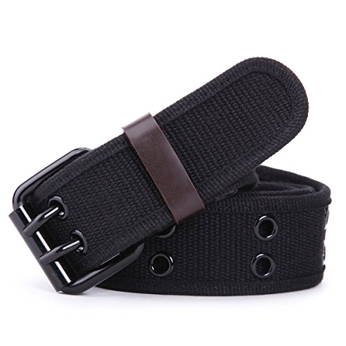 Leathario Cinturón de Hebilla Doble Metal de Lona para Hombre y Mujer Cinturón Táctico Militar Ajustable de la Correa Ocasional longitud 112cm