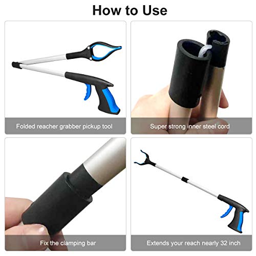 Ledeak Pinza Larga, 32 Pulgadas Lcanzar Objetos Basura Telescópica Herramienta de Captura Plegable Extensor de Brazo Largo con Empuñadura de Goma Giratoria para Los Viejos Discapacitados Trabajadores