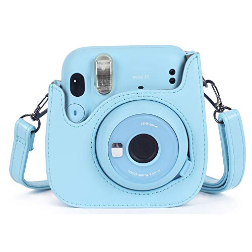 Leebotree Cámara Instantánea Funda Compatible con Instax Mini 11 Cámara Instantánea, Bolsa de Transporte Fabricada en Cuero, Dispone de Una Correa de Proteger y Bolsillo (Sky Blue)