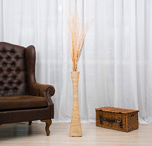 LEEWADEE jarrón Grande para el Suelo – Florero Alto y Hecho a Mano de bambú y Rafia, Recipiente de pie para Ramas Decorativas, 75 cm, Color Natural