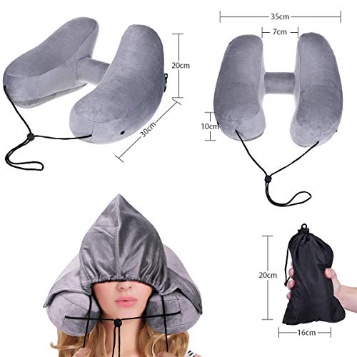 LegendTech Cojín de Viaje, Almohada Cervical Inflable Ergonómica y Ultra Suave, Kit de Confort para Dormir Dolor de Cuello en Avión y Automóvil, Corbata con Tapones para los Oídos, Máscara
