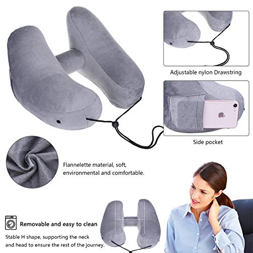 LegendTech Cojín de Viaje, Almohada Cervical Inflable Ergonómica y Ultra Suave, Kit de Confort para Dormir Dolor de Cuello en Avión y Automóvil, Corbata con Tapones para los Oídos, Máscara