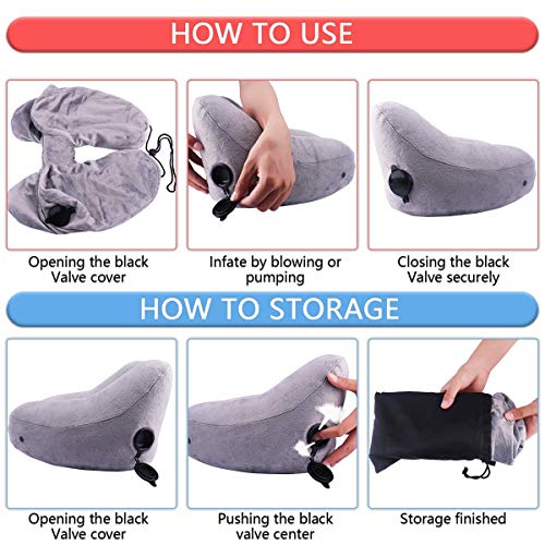 LegendTech Cojín de Viaje, Almohada Cervical Inflable Ergonómica y Ultra Suave, Kit de Confort para Dormir Dolor de Cuello en Avión y Automóvil, Corbata con Tapones para los Oídos, Máscara