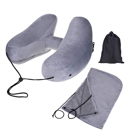 LegendTech Cojín de Viaje, Almohada Cervical Inflable Ergonómica y Ultra Suave, Kit de Confort para Dormir Dolor de Cuello en Avión y Automóvil, Corbata con Tapones para los Oídos, Máscara