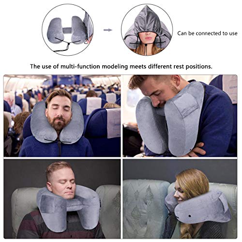 LegendTech Cojín de Viaje, Almohada Cervical Inflable Ergonómica y Ultra Suave, Kit de Confort para Dormir Dolor de Cuello en Avión y Automóvil, Corbata con Tapones para los Oídos, Máscara