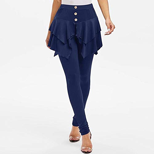 Leggings con falda para mujer, color sólido, volantes, irregulares, cintura alta, pantalones largos con capas de 3 botones, minifalda-negro_L