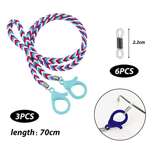 Leikedun PACK 3 Cordones para gafas de niños de colores, Sujeta mascarillas niños con mosquetones Cuelga mascarillas infantil Cadena mascarilla niño