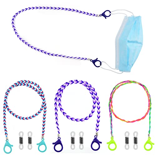 Leikedun PACK 3 Cordones para gafas de niños de colores, Sujeta mascarillas niños con mosquetones Cuelga mascarillas infantil Cadena mascarilla niño