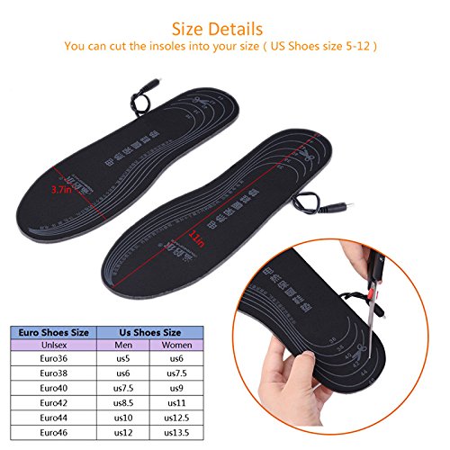 Lembeauty Plantillas calentadas, recargables por USB, calentadoras para botas de zapatos, calentadoras de pies, cortadas a medida, múltiples tamaños para mujeres, hombres, caza, pesca, senderismo