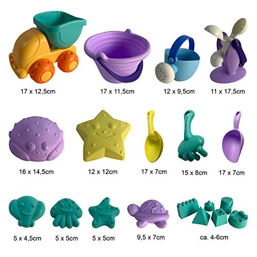 Leo & Emma Juguetes de Playa, 20 Piezas, camión, Cubo, regadera, Rueda hidráulica, Muchos moldes de Arena Hechos de un Robusto Material TPU. para la Playa, el baño, el jardín o el arenero (Set 2)